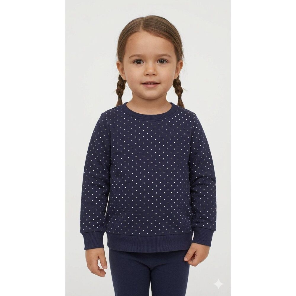 H&M Cotton Navy Blue White Polka Dot Kids Sweatshirt Size 2-4Y